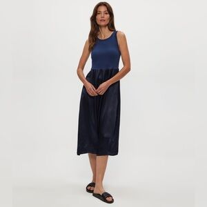 NWT Michael Stars Bridgette mixed media midi dress, size L, Nocturnal